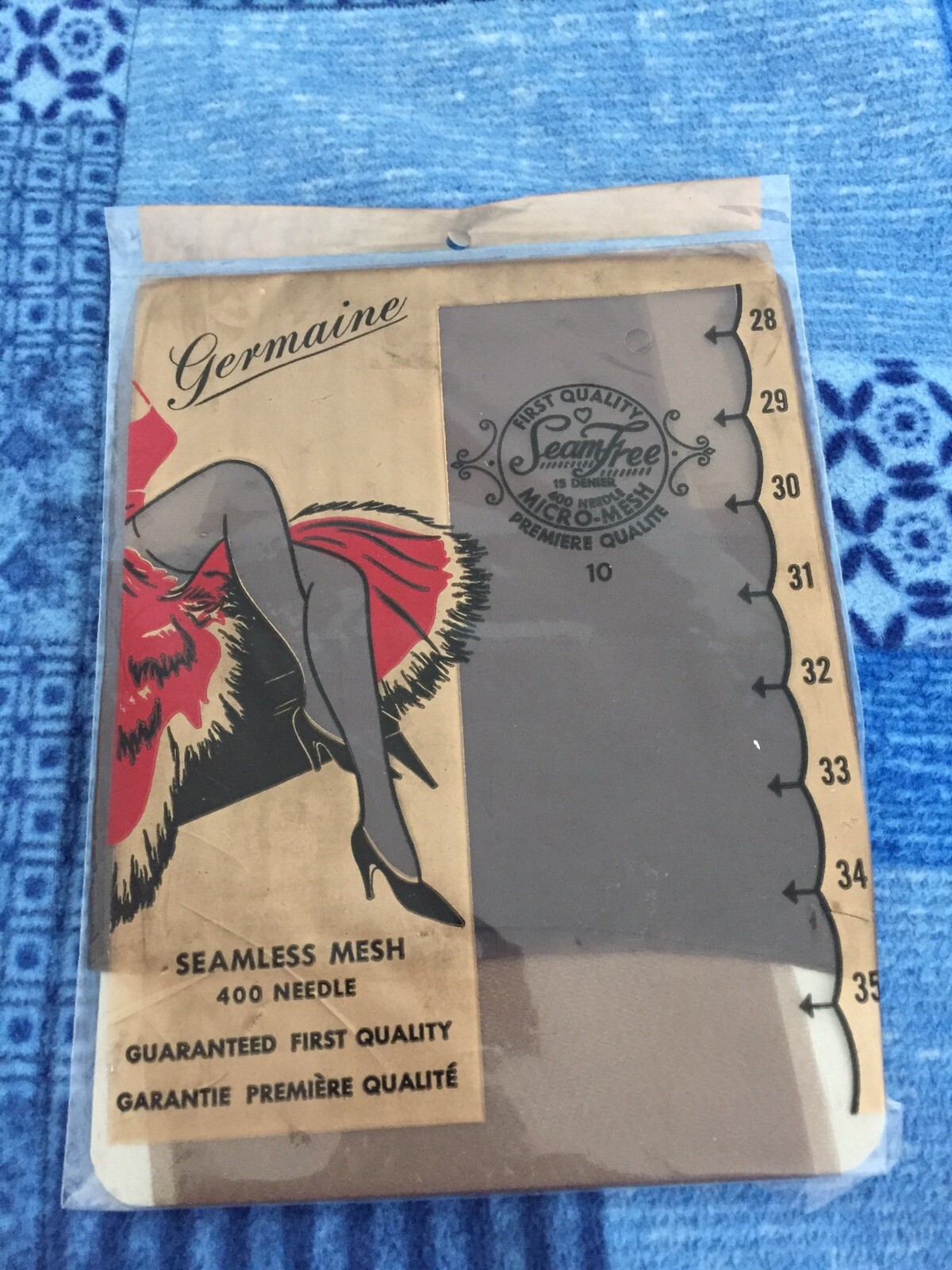 1 Pair Vintage Germaine Brown garter Stockings 10 mesh