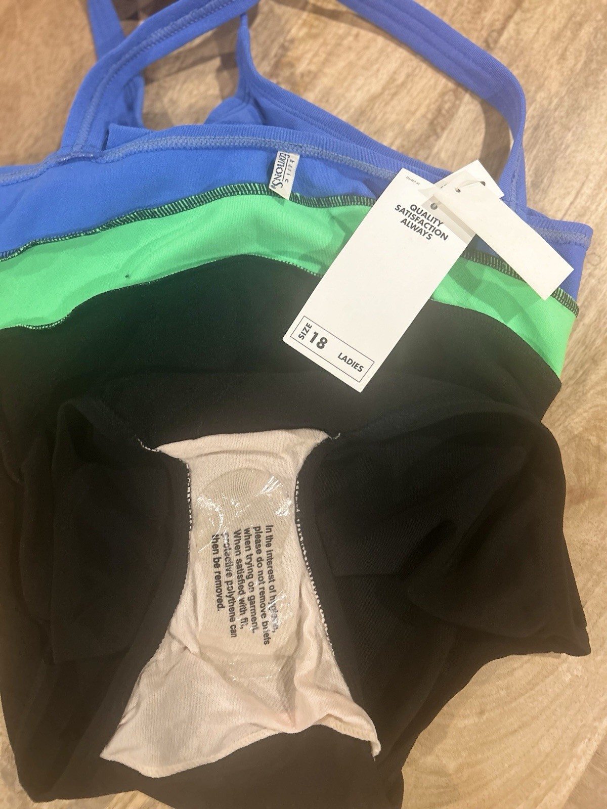 VTG Kmart Basic Editions Neon Green Blue Black Color Block One Pc Swimsuit Sz 16
