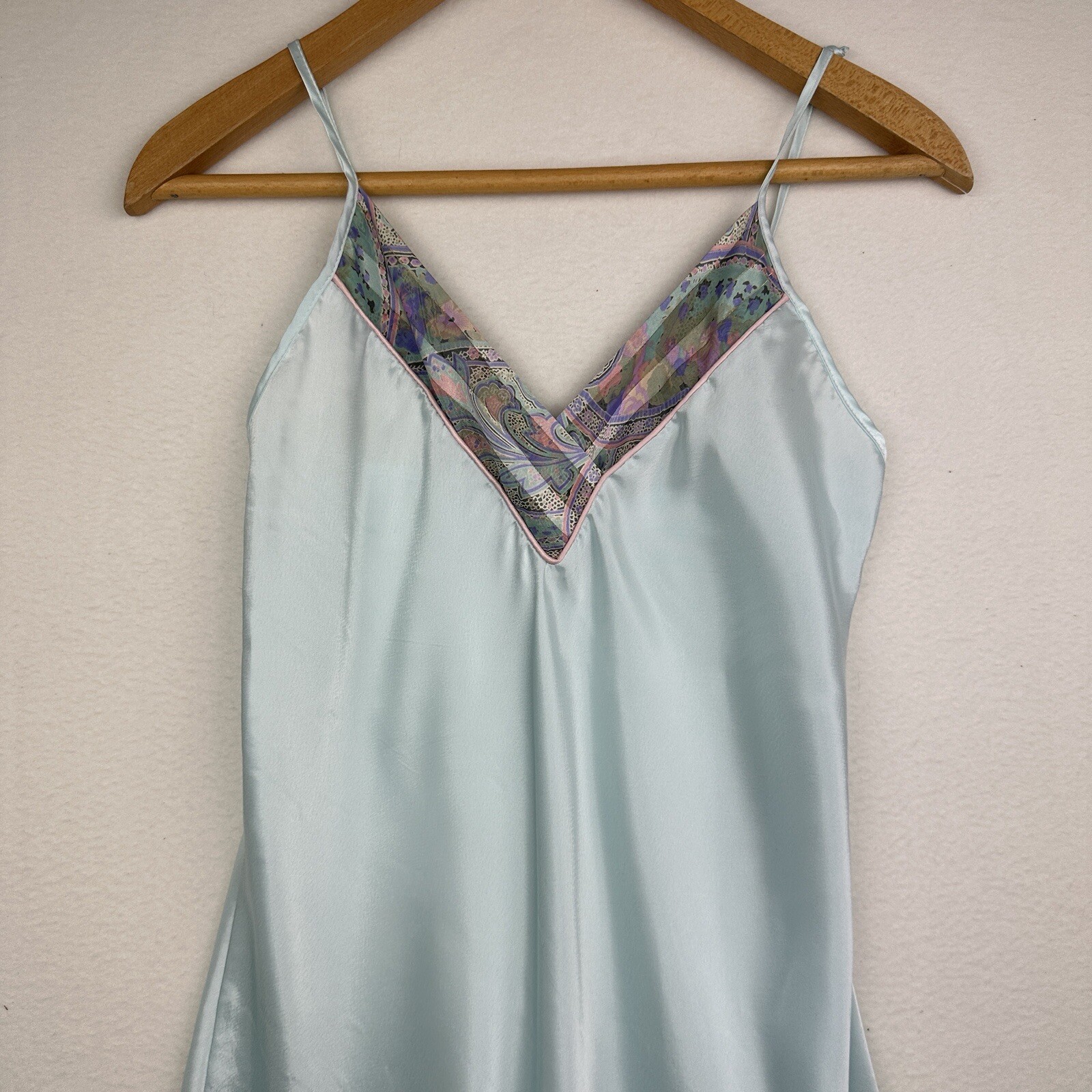 80&rsquo;s Lucie Ann II Aqua Blue Satin Chemise Nightgown Dress Size Small Vintage