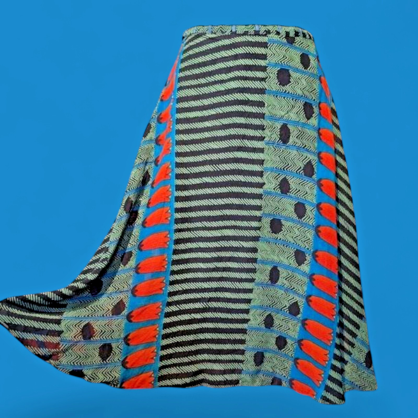 rare JUDY HORNBY LONDON 1970s Vtg Mid Century Mod A-line Tulip Midi Skirt 25&Prime; 2E