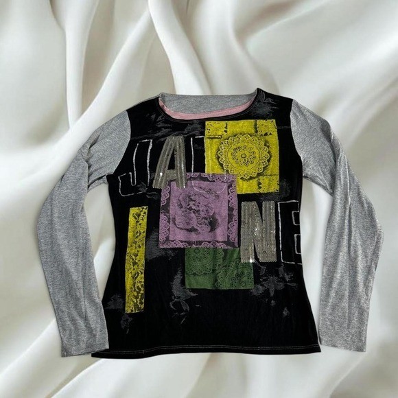 Custo Barcelona patchwork sequin graphic long top y2k vintage euro designer