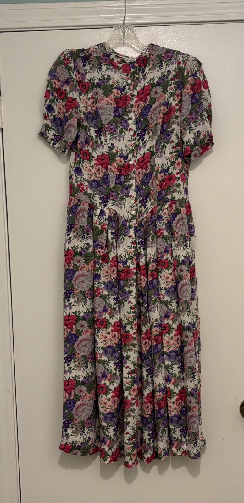 Vintage 90s Floral Midi Day Dress Made in USA Soft Tea Teacher Cottagecore 8