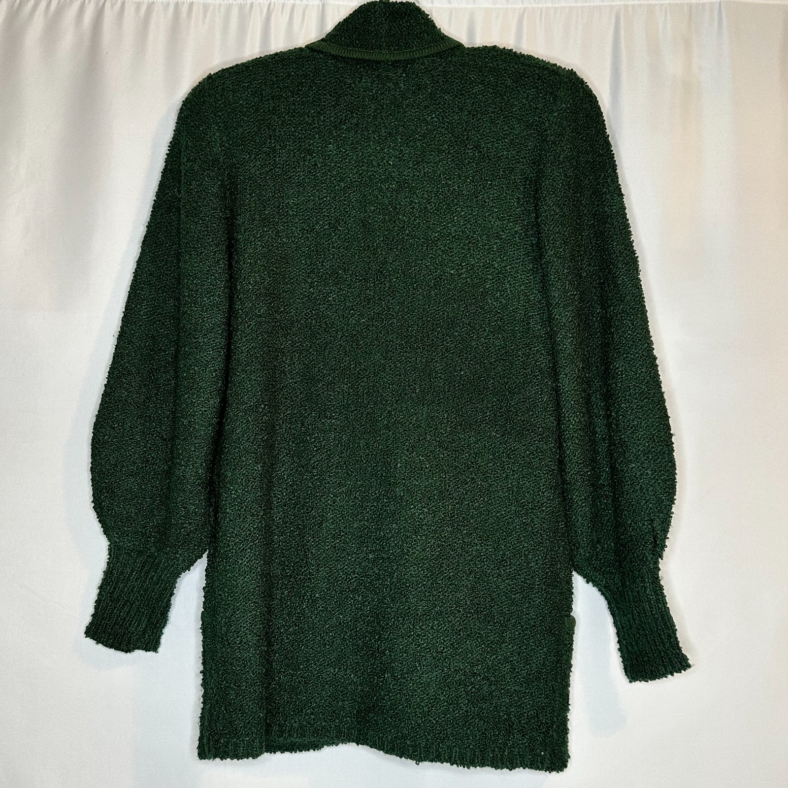 Vtg Sideffects Women’s Open Front Boucle Cardigan Sweater M Forest Green Cozy