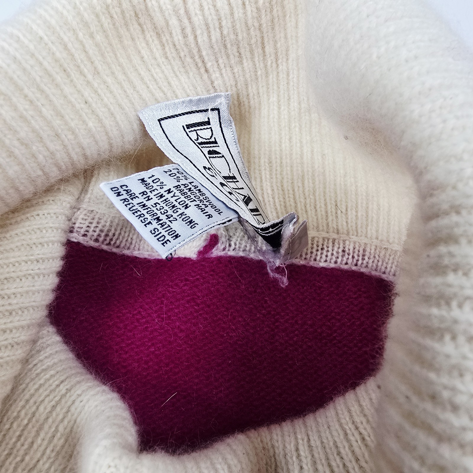 80s Richard & Company Angora Lambswool Colorblock Geometric Sweater Dress Large