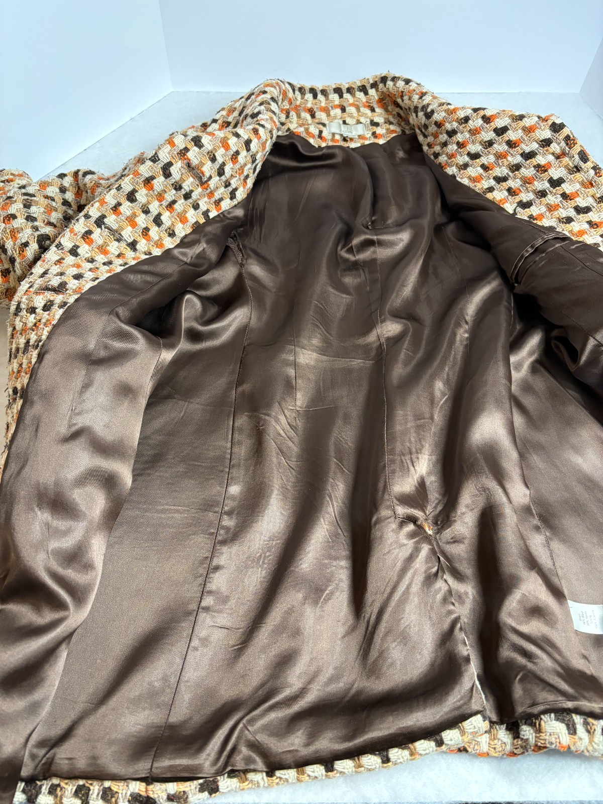 VTG Caslon Wool Woven Tweed Car Coat Brown Orange Women&rsquo;s Sz L Mod 70&rsquo;s Style