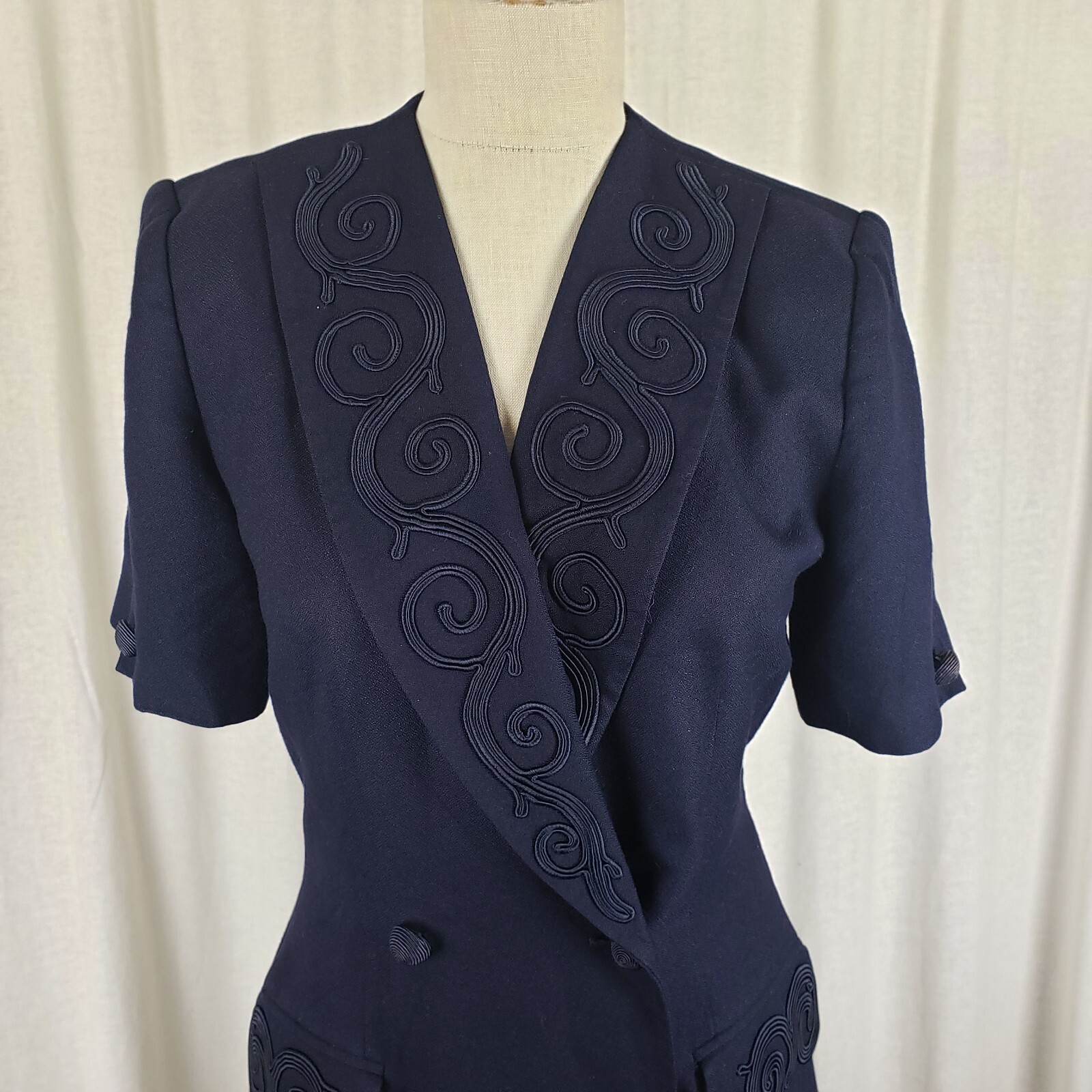 Double Breasted Blazer Coat Dress Kasper for ASL Tuxedo Vintage Women 6 Soutache