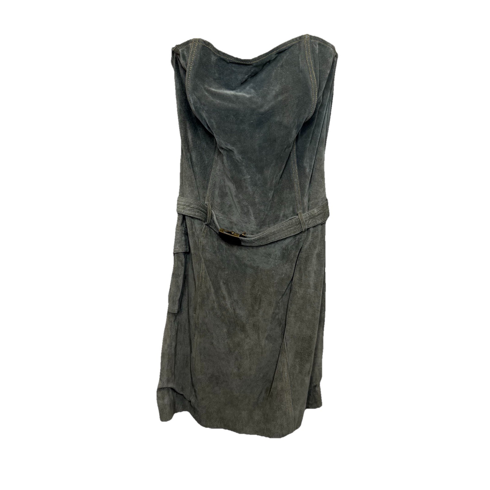 Vintage 90s Y2K Olive Green Wilsons Suede Tube Strapless Leather Dress Sz XL NWT