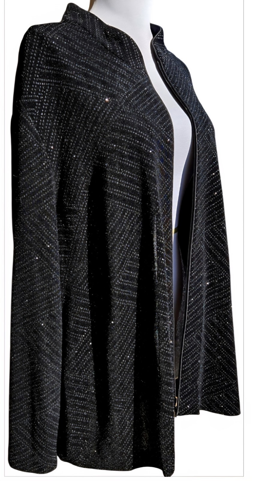 1990s ALEX EVENINGS Black Sparkling Zip Front Cocktail Jacket Size 3X
