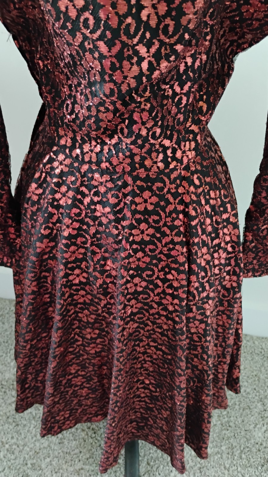 1950&rsquo;s Vintage Black Orange Lace Cocktail Party Dress Goth Witchy Halloween 4/6