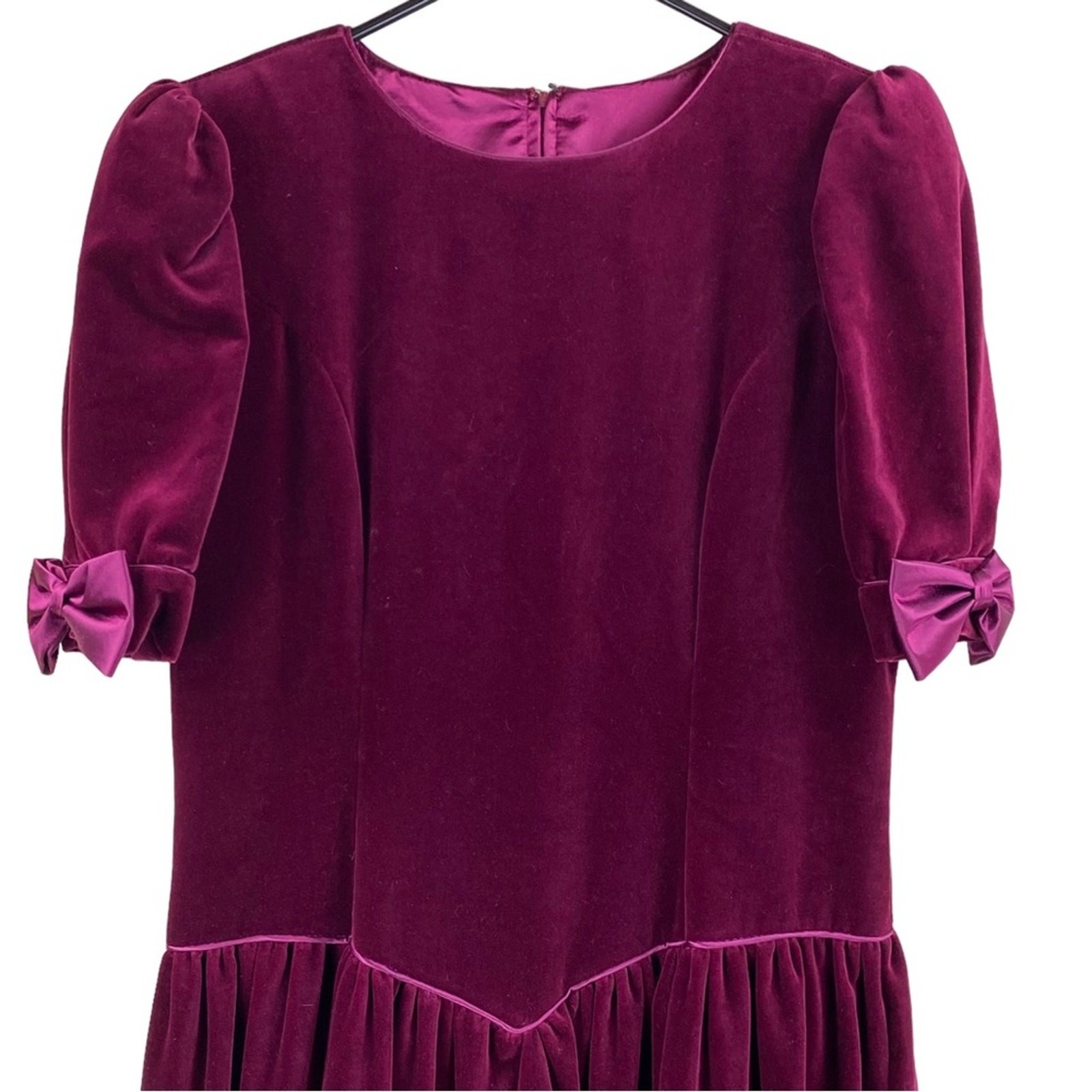 Vintage 80s Womens Cotton Velvet Tea Length Dress Size 12