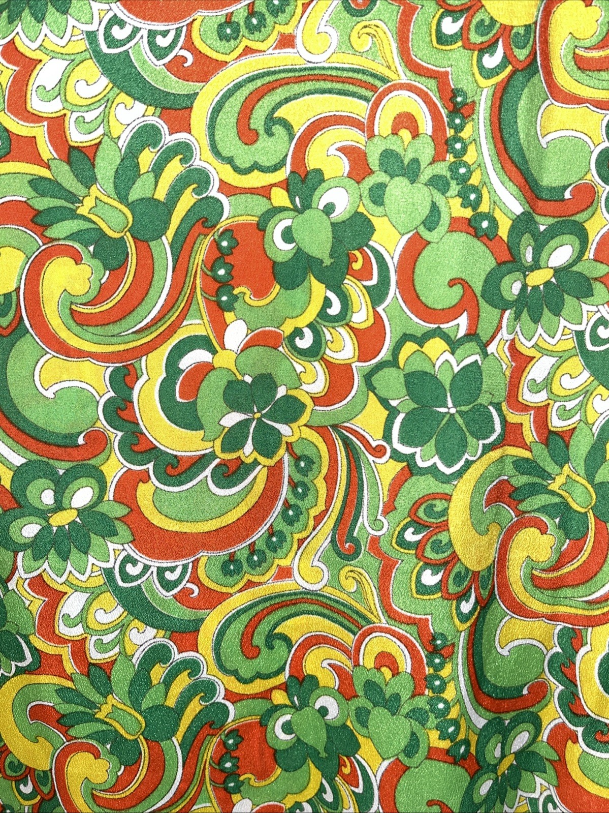 Vintage Bright Green Yellow Red Mod Flower Power Poly Long Sleeve Womens Shirt