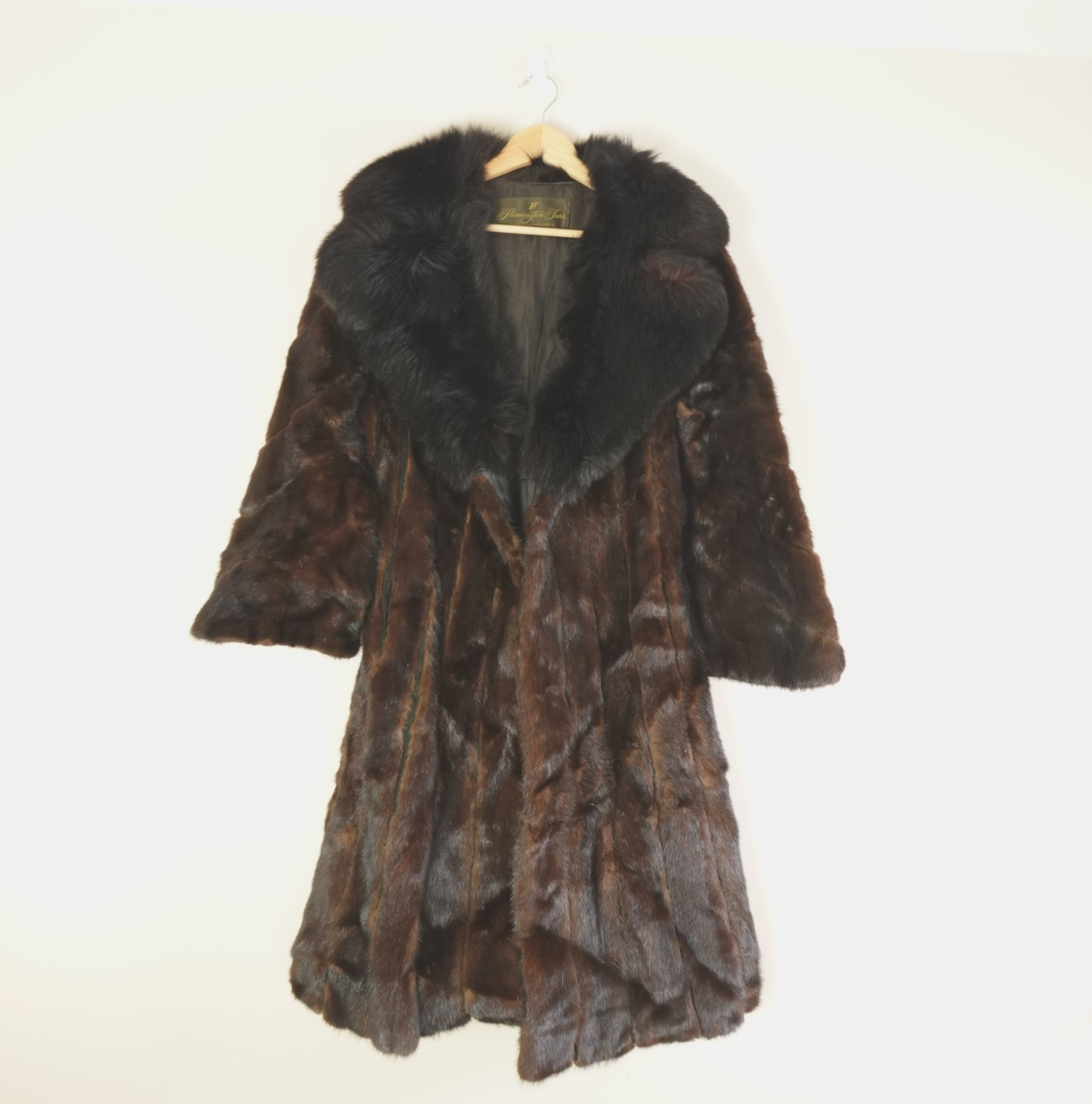 Vintage Mink Fur Coat Fox Collar Long Flemington Furs Womens Brown For Repair
