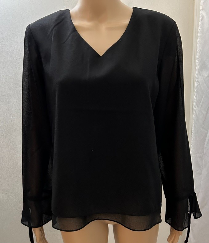 ANOTHER THYME VTG 80s EUC Women&rsquo;s Size 12P Black Lined Top Sheer Sleeves