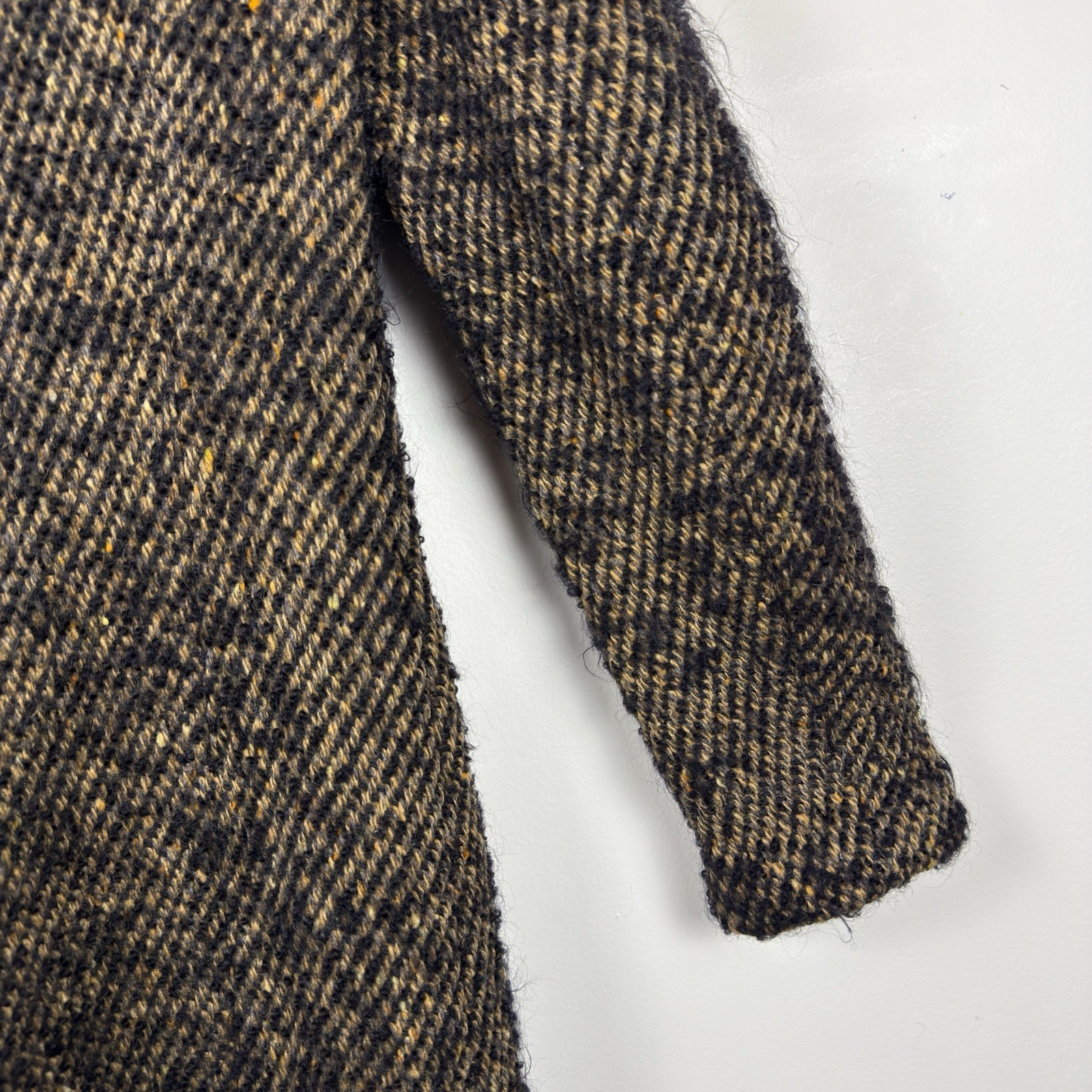 VTG 1960s Custom Made Wool Tweed Double Breasted Coat Womens Small Black Tan NYC
