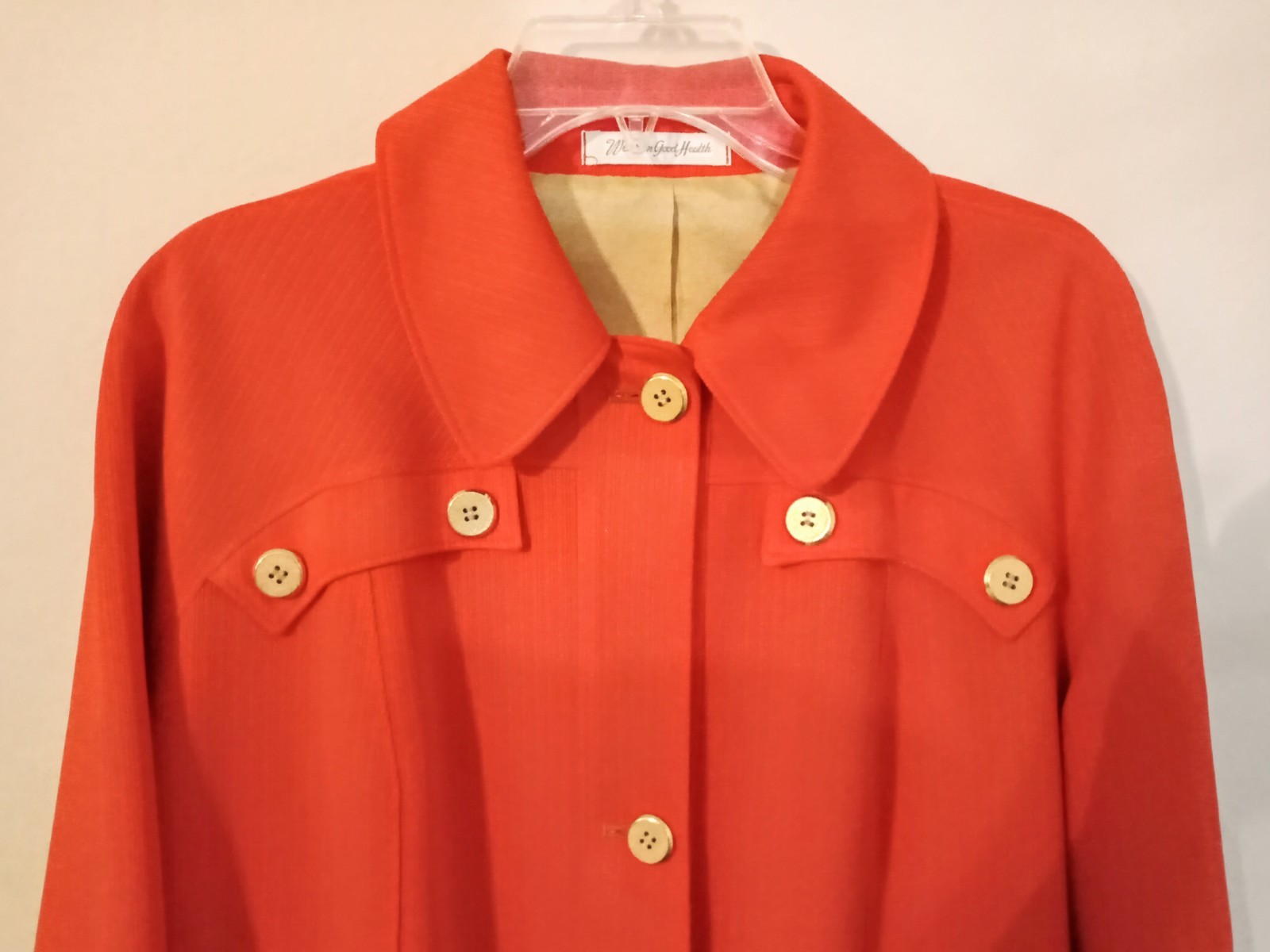 Vintage Mod Misty Harbor Persimmon Orange Coat 16 Tall Brass Buttons