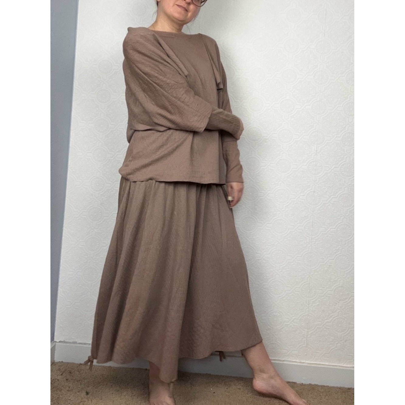 Vintage 80s Lagenlook 2 Piece Set Brown Textured Skirt Avant Garde Minimalist