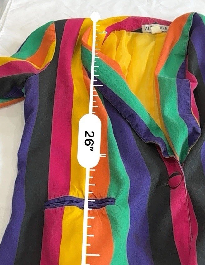 Vintage 80s Alex Tala Striped Rainbow Colourway Blazer Coat Size XL