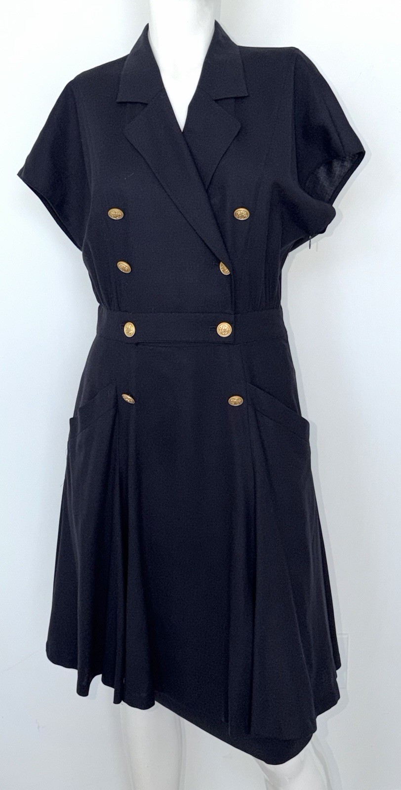 Vintage 90s Escada Margaretha Ley Women&rsquo;s Navy Wool Knee Length Dress Sz 38