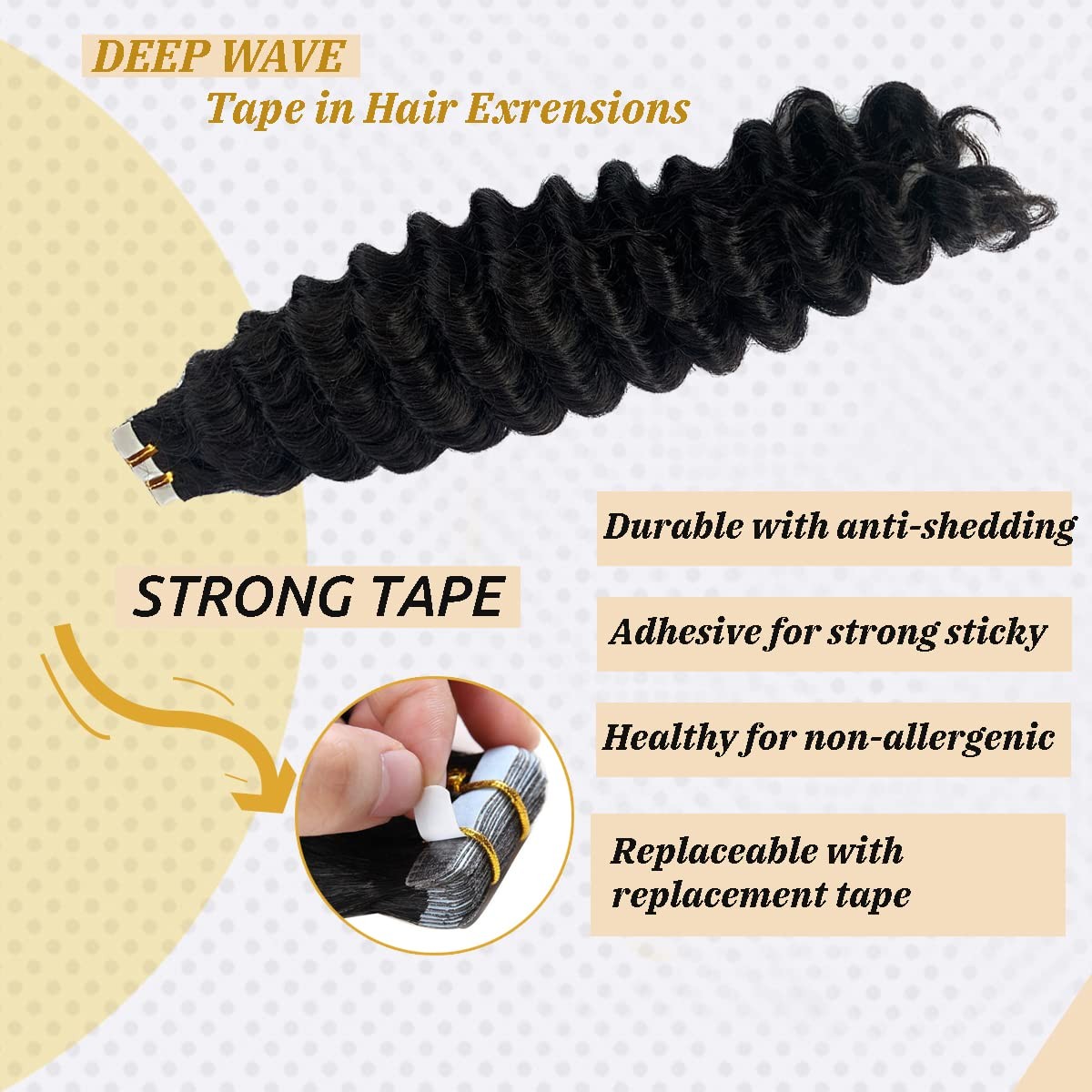 Deep Wave Tape in Human Hair Extensions for Black Women – Curly, Remy, Invisible