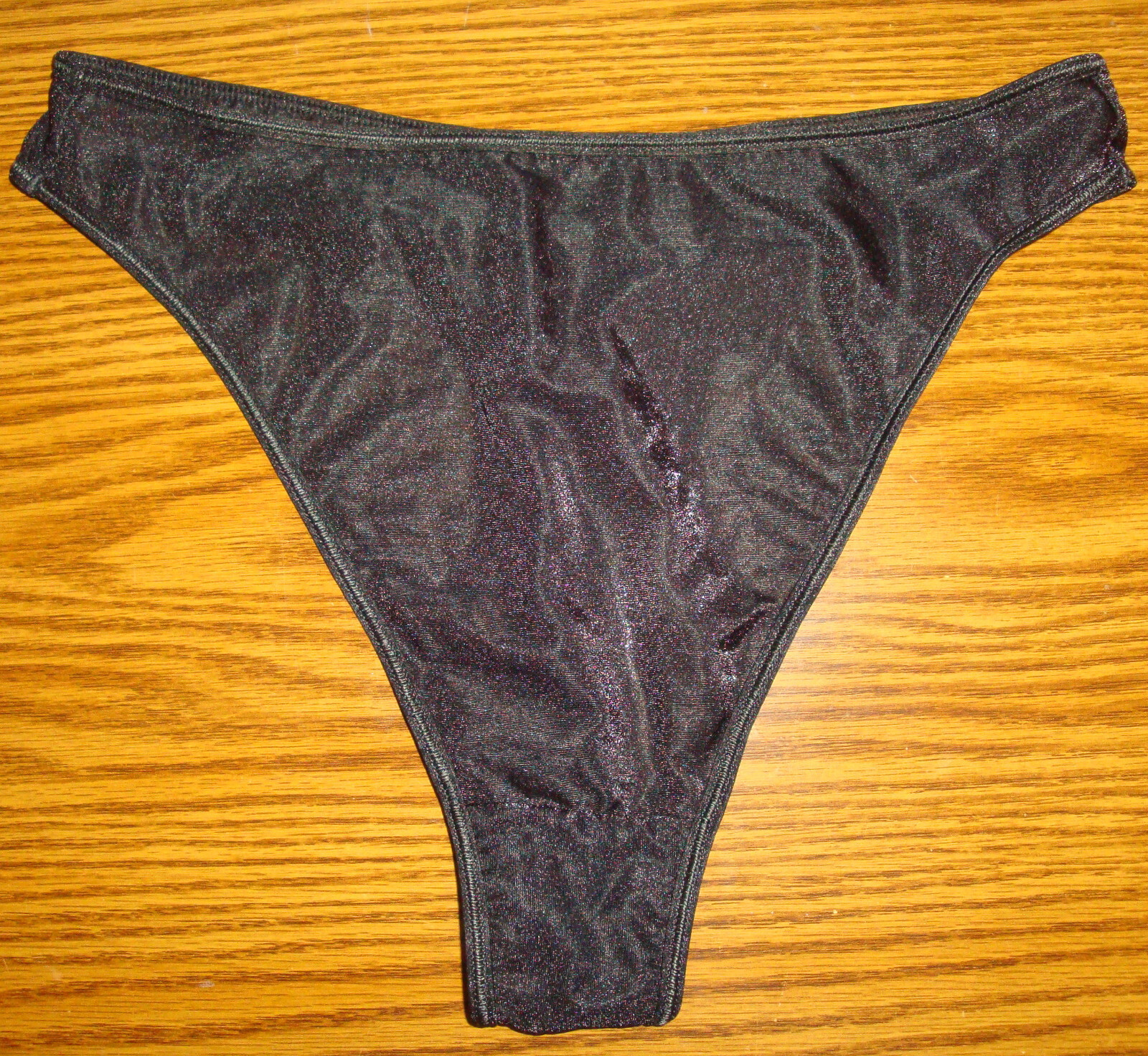 Fruit of the Loom M L Black Lycra Spandex Shiny Shimmery Thong Vintage #433