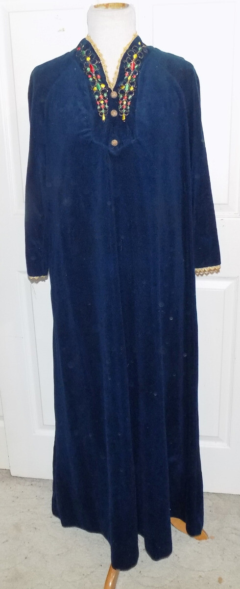 Vintage Blue Velour Embroidered Zip Back Robe Sears At Home Wear B42