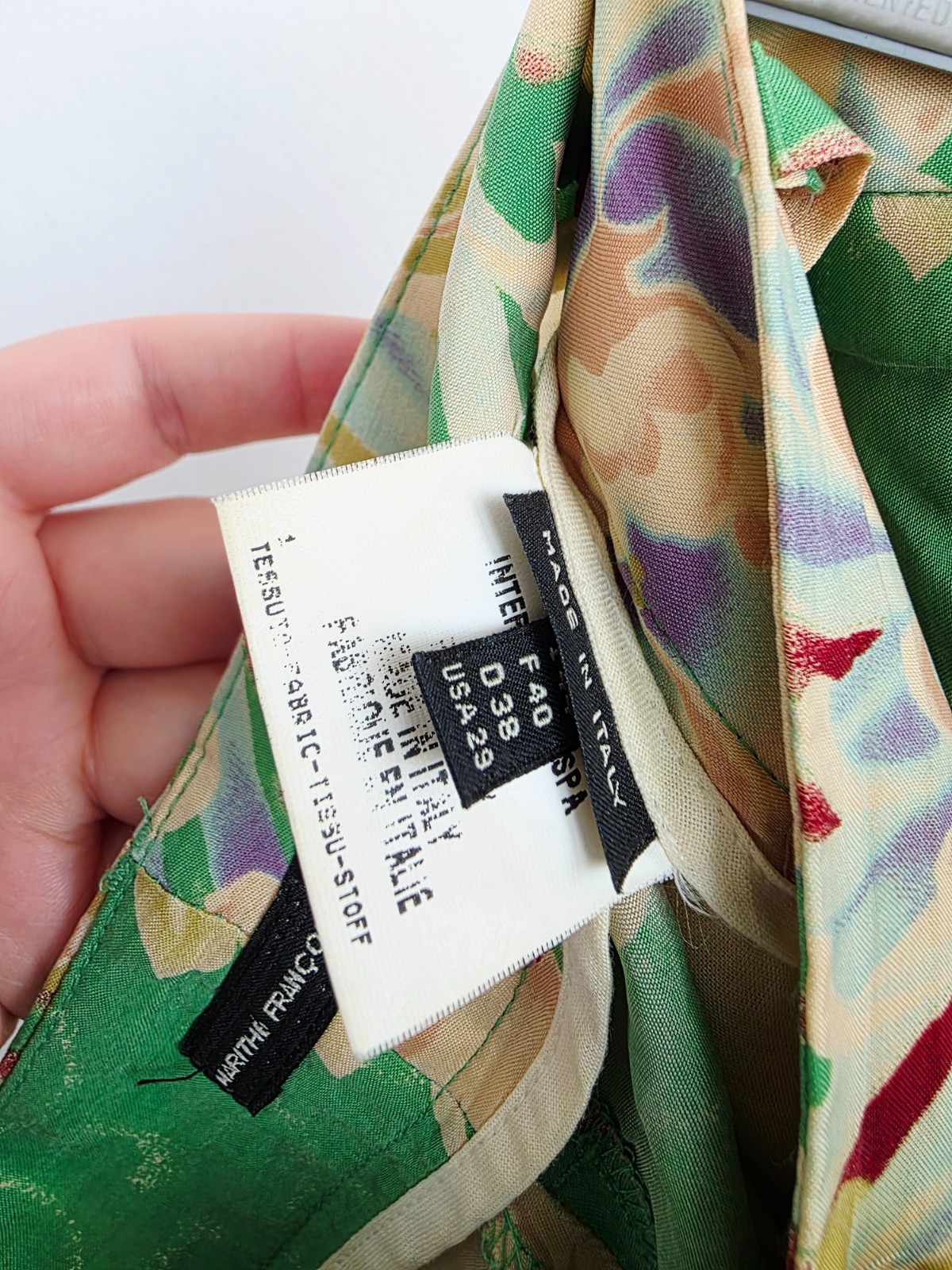 Vintage 2000s Marithé François Girbaud Floral Pants, Green Wide Leg Trousers, Ma
