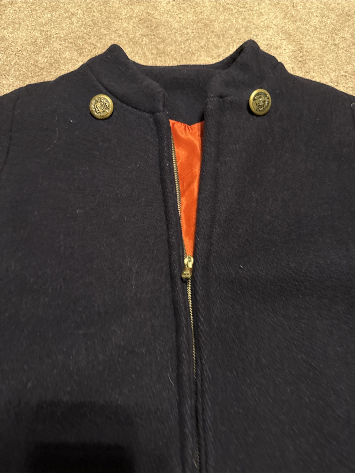 Vintage Malco Modes Blue Wool Zip Nurse Cape Cloak Red Lining Gold Buttons