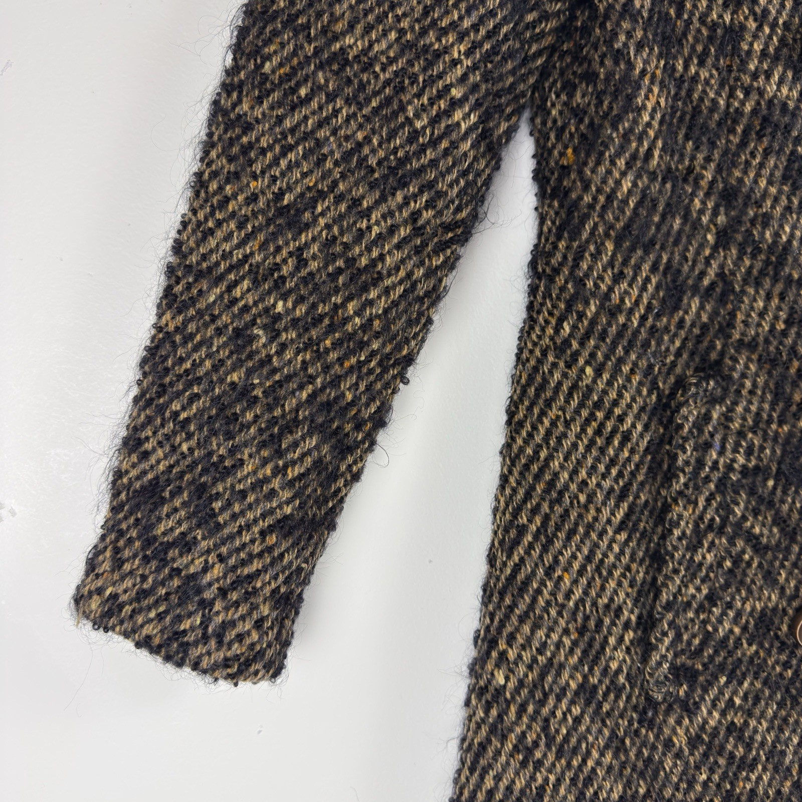 VTG 1960s Custom Made Wool Tweed Double Breasted Coat Womens Small Black Tan NYC