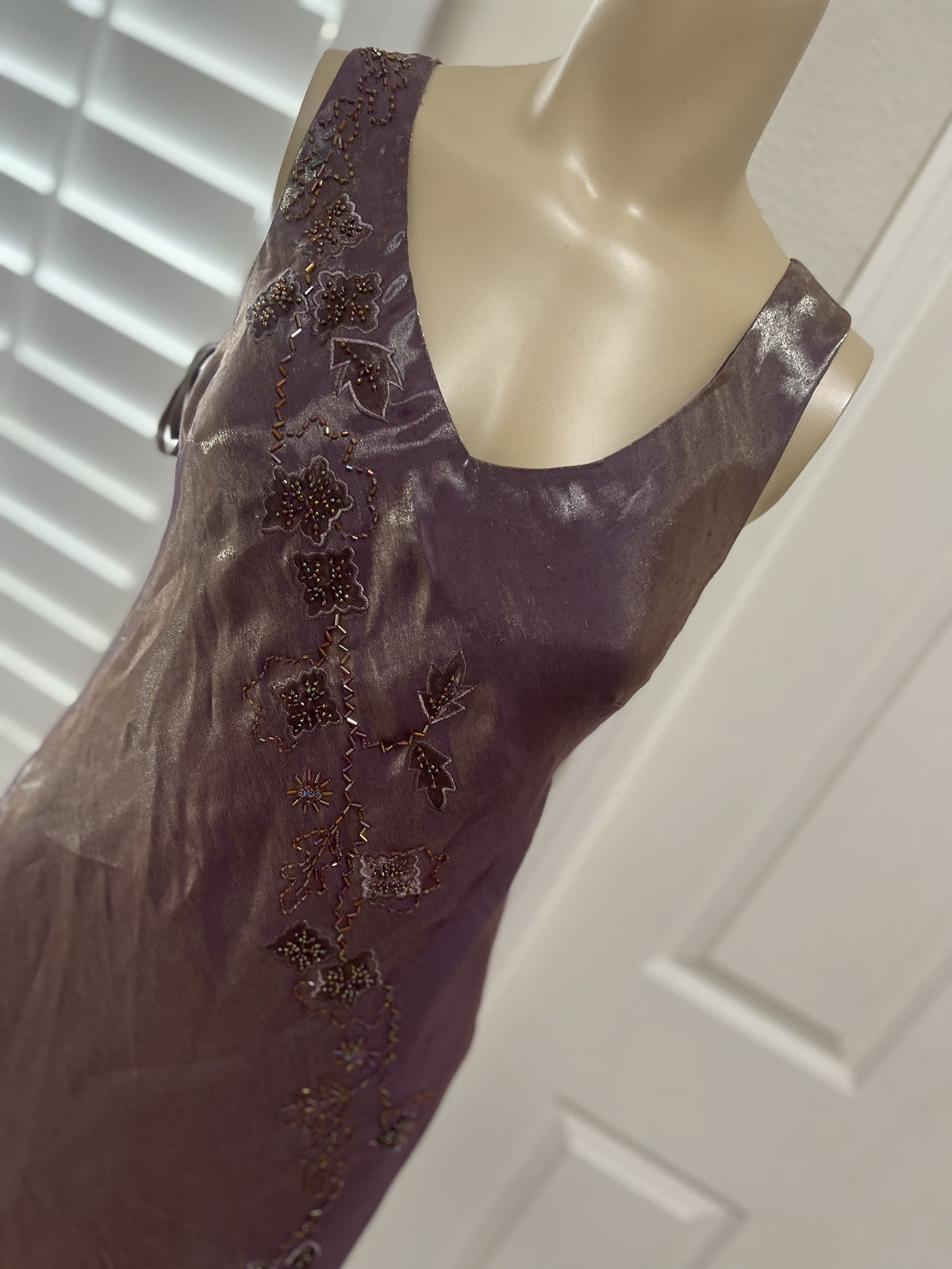 Alex Evenings Metallic Bronze‎ Beaded Short Sleeves Long Formal Gown Dress Sz 6