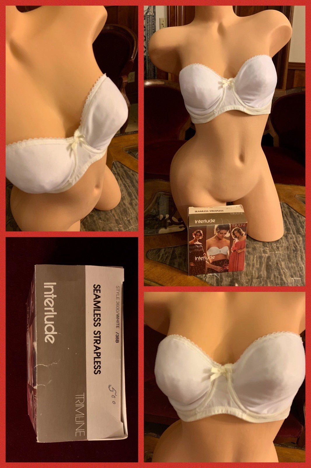 Vintage Strapless Bra White Underwire Seamless Nylon Lycra Spandex 1970s NEW 38B