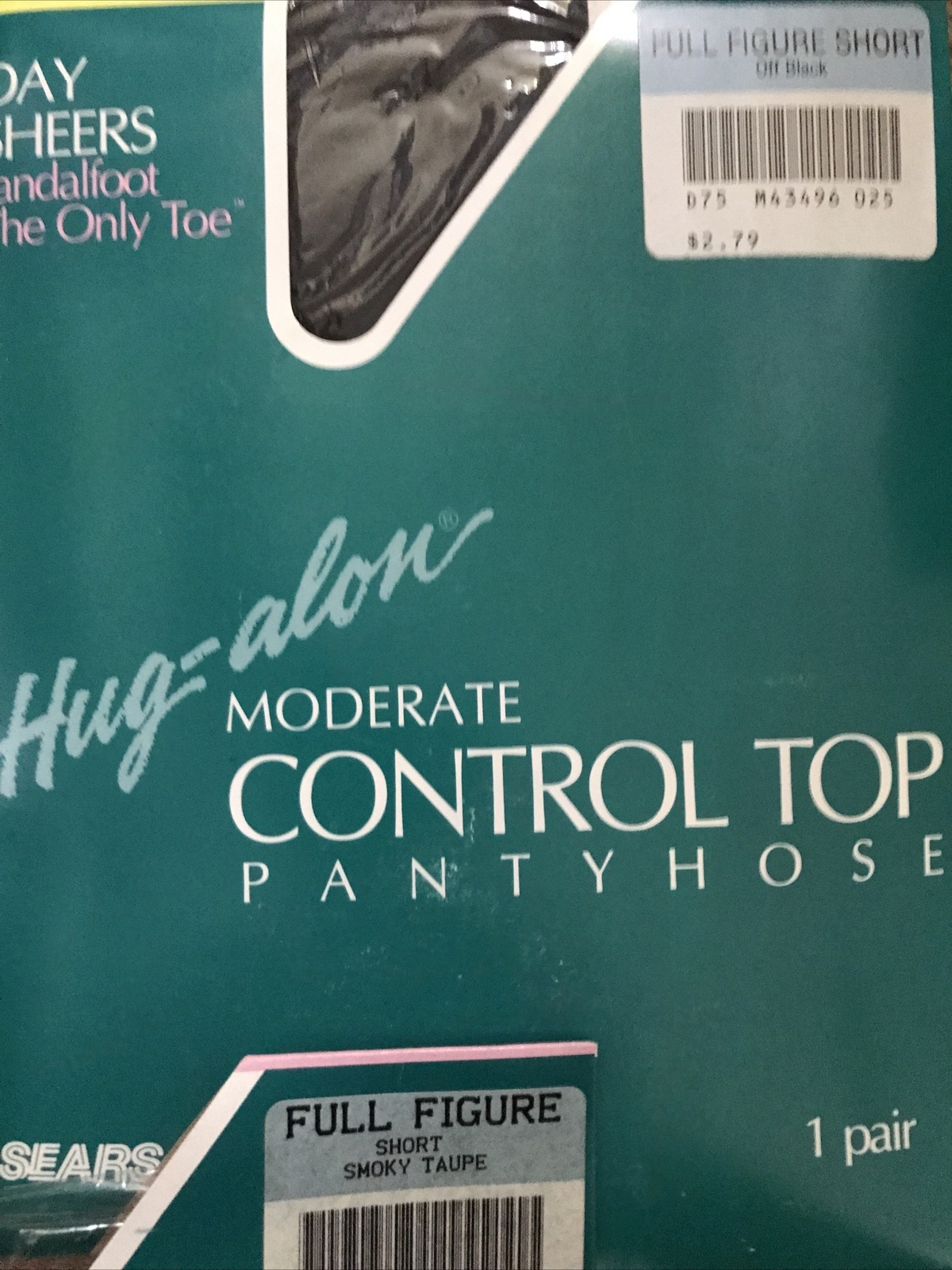 3 Sears HUG-ALOng Moderate Control Top Pantyhose FULL FIGURE short Black taupe
