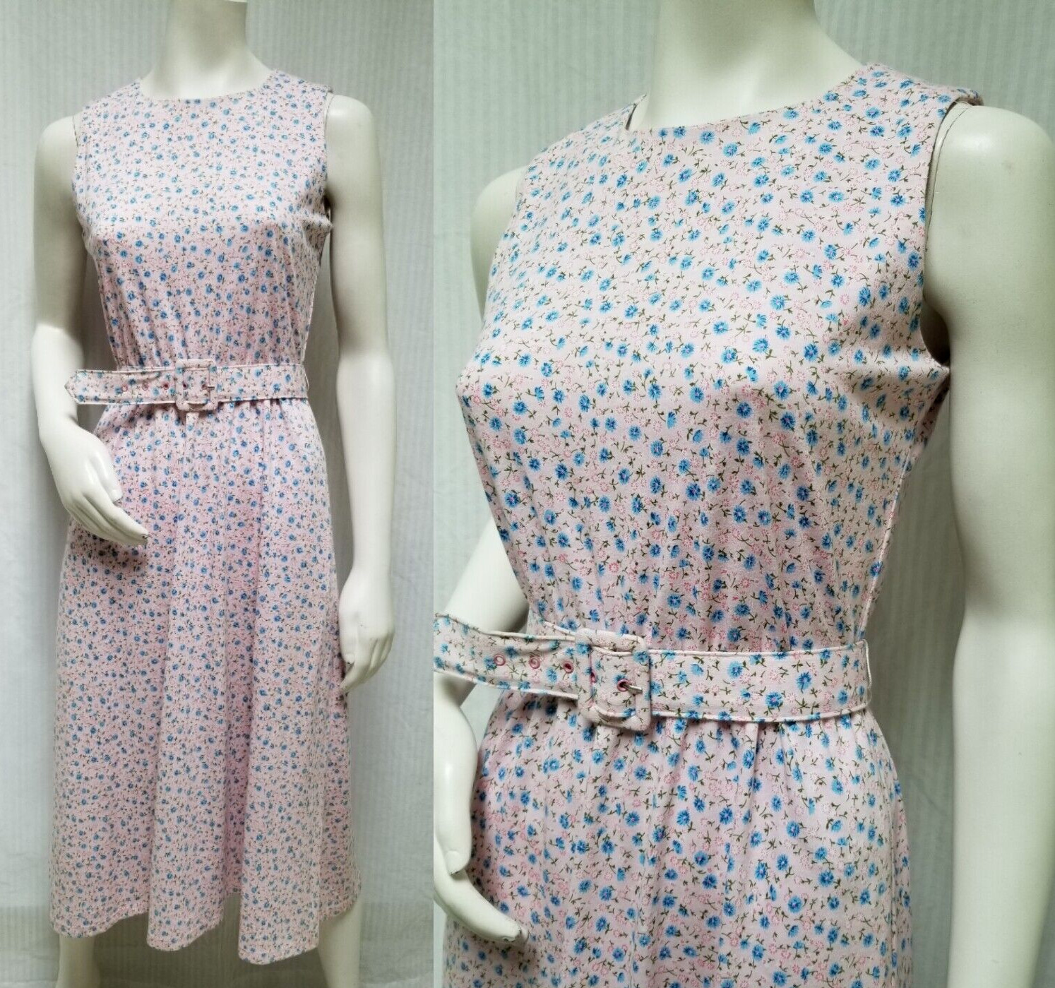 NOS Vintage Pink Floral Print Jersey Knit DRESS w/ BELT – BFA Classics – Size S