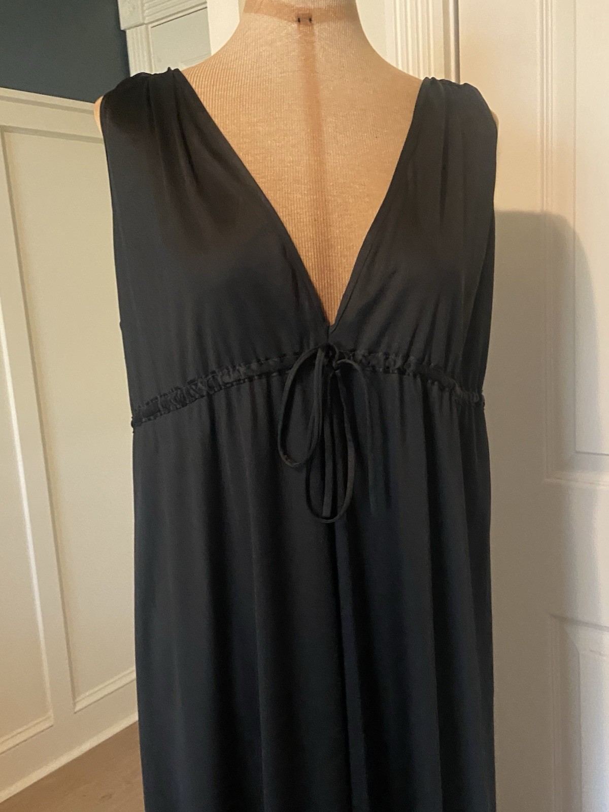 Vtg Cattani of California US Made Long Black Nightgown Lingerie Side Slits Large