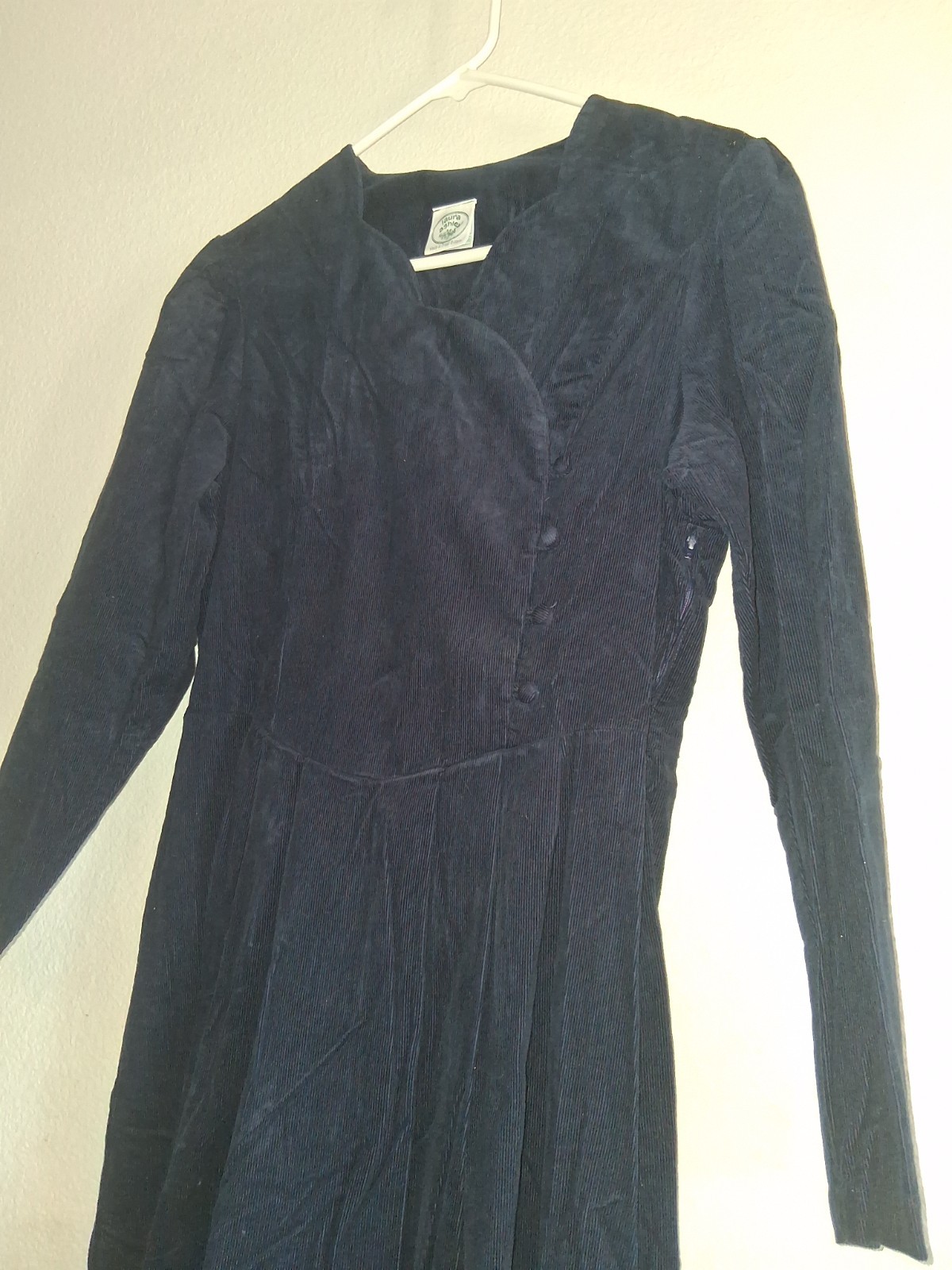 Vintage Laura Ashley Long Dark Blue Corduroy Dress Great Britain US 10