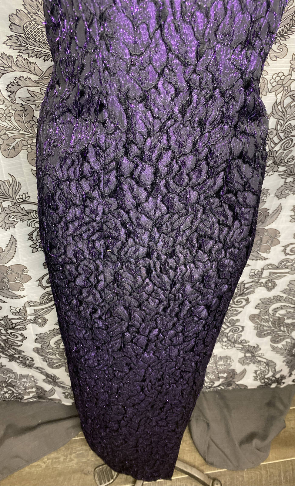 Vintage Flirtations Alfred Angelo Black Purple Metallic Formal Dress USA 5/6 EUC