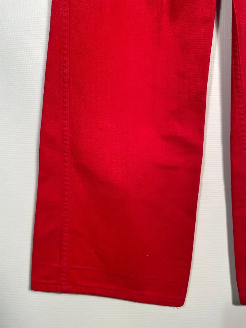 Vintage 1970s Cherry Red Denim Bell Bottoms Size L
