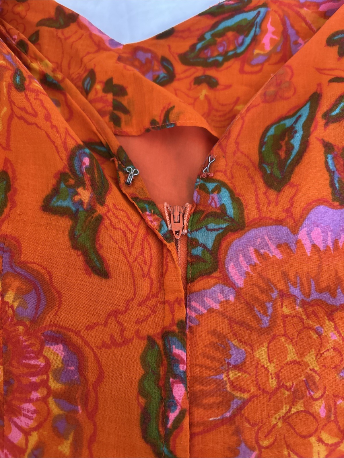 Vtg 60s Paradise Hawaii Orange Floral Tropical Hawaiian Dress L