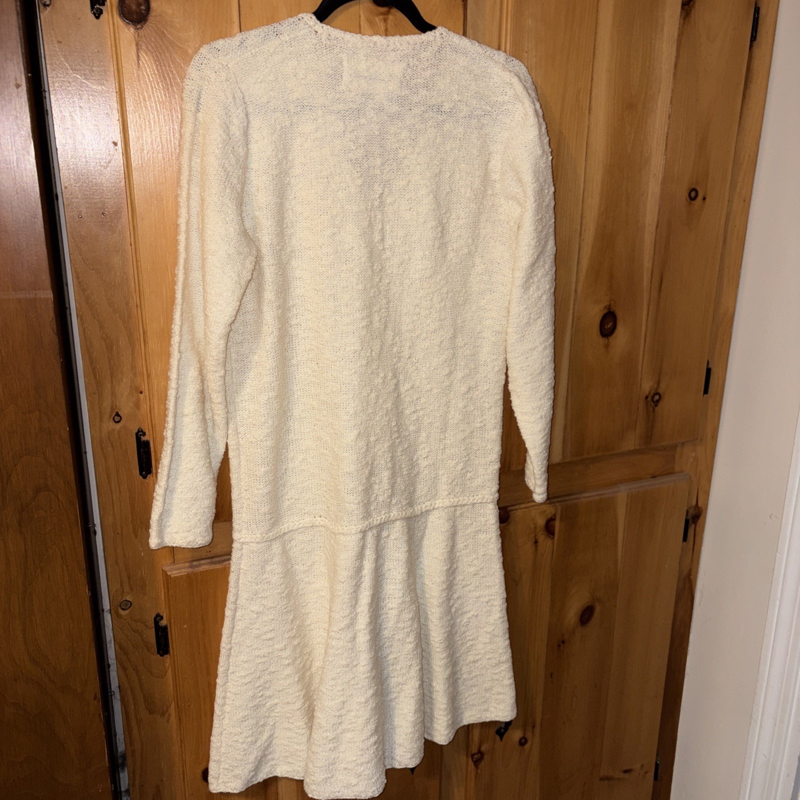 Vintage St John Knits Dress Sweater Set Size S/M 70s Creamy Beige Crocheted