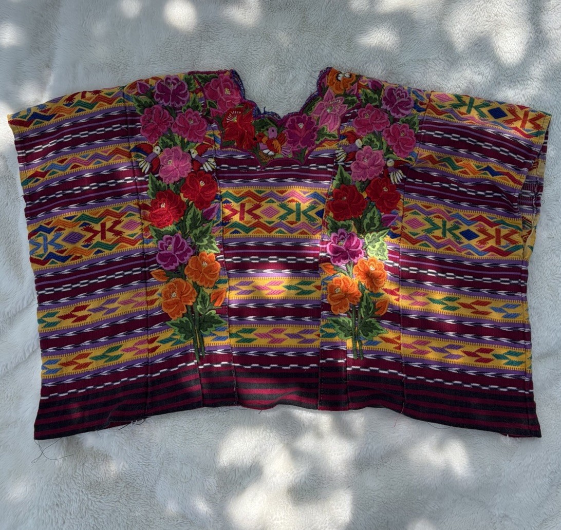 Vintage Floral and Vibrant Colorful Huipil with Embroidery Details