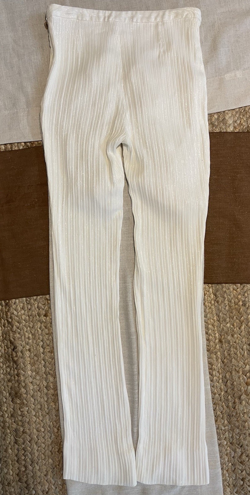 VTG Gianni Versace Couture 90s White Silver 2 Pc Silk Suit IT 40 XS Greek Key