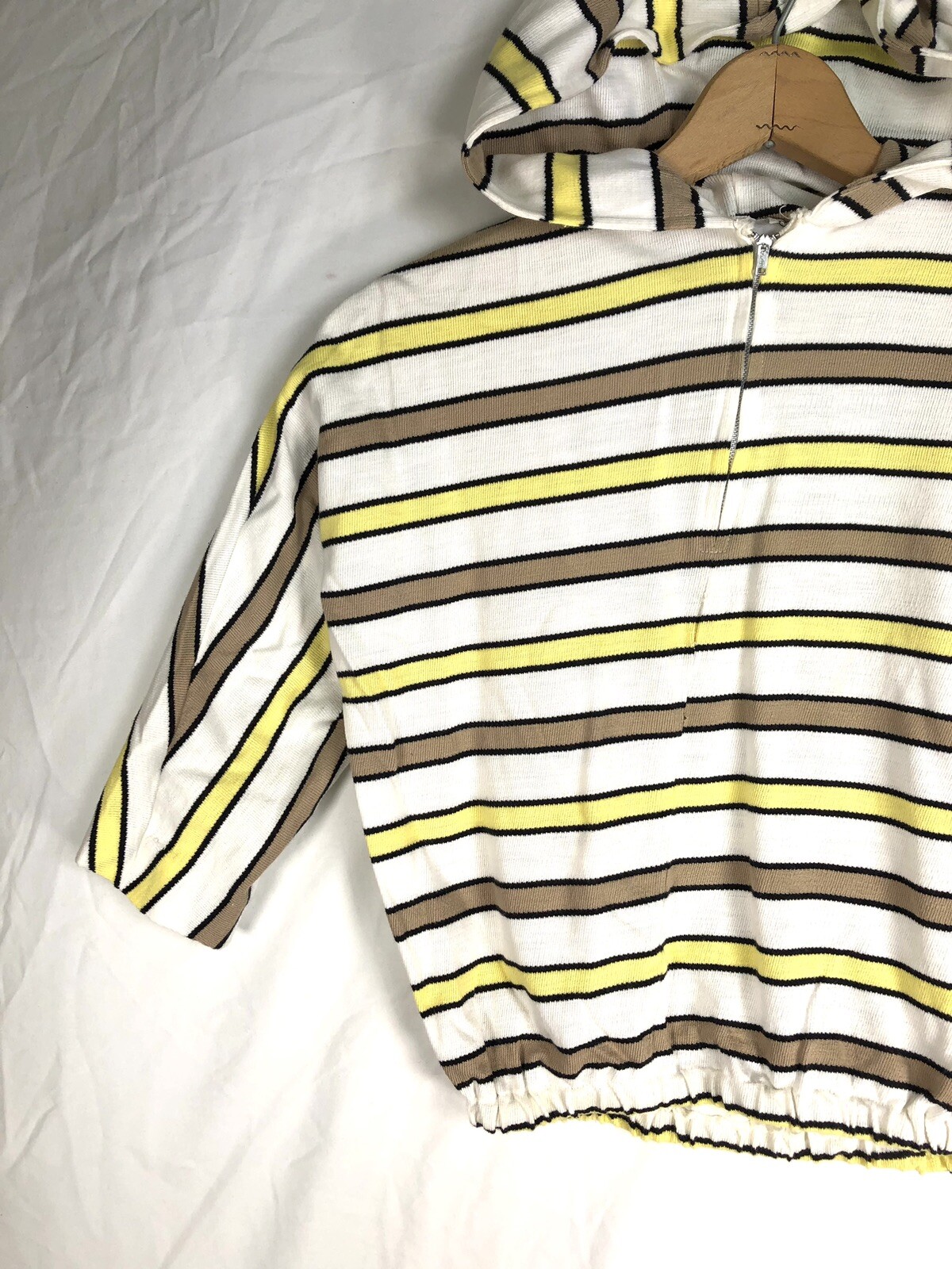 VINTAGE Hoodie Beach Cover Up KNITMASTER 60s Womens Small Terry Cloth Stripe J23