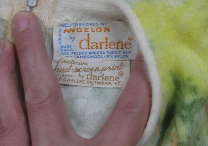 Vintage 50s Angelon Darlene Sweater (S/M) Angora Wool Floral Hand Screen Print