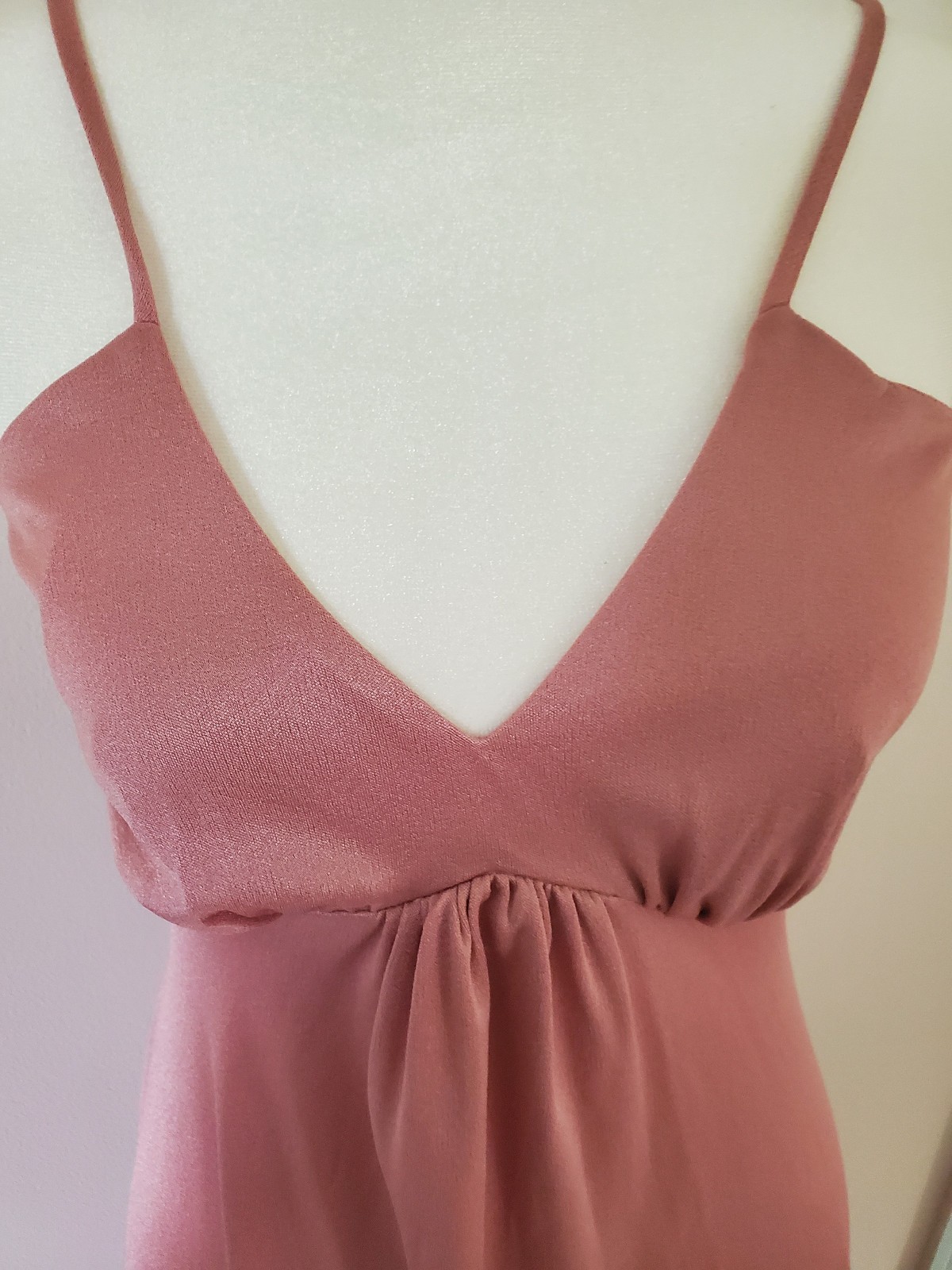 Small Vintage 70s Boho Maxi Spaghetti Strap Dress Pink Lavender Mauve