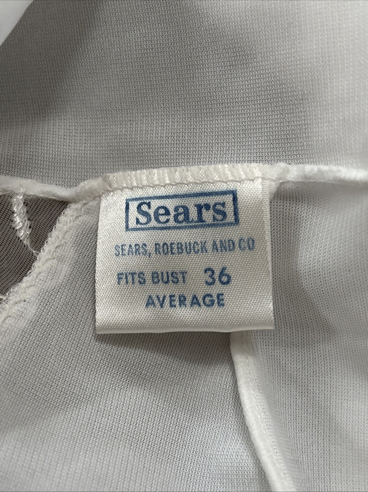 SEARS Tailored White Slip With Shadow Panel, Size 36 Lace Trim Adjustable Straps