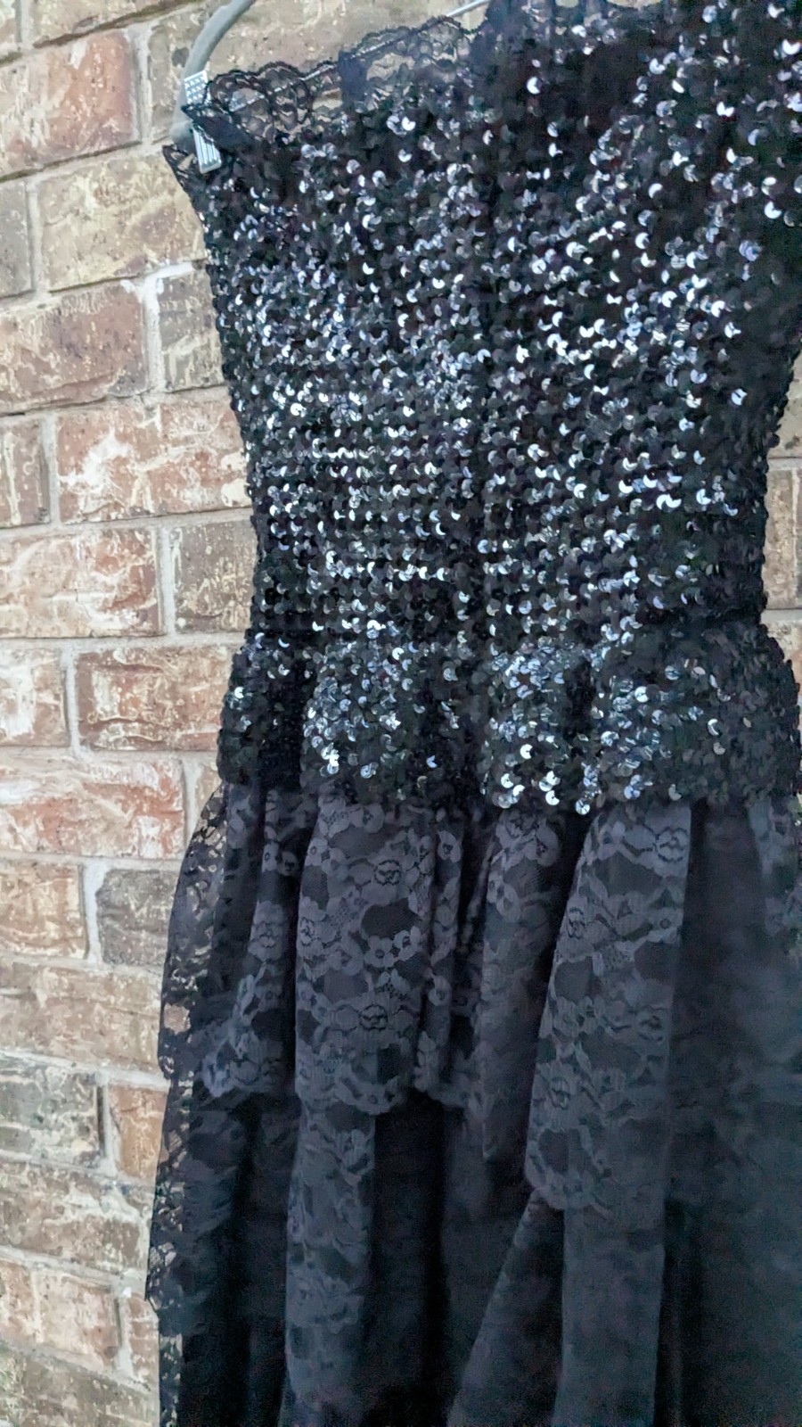 Vintage Flirtations 80s One Size S/M Sequin+Layered Lace Cocktail Party Dress