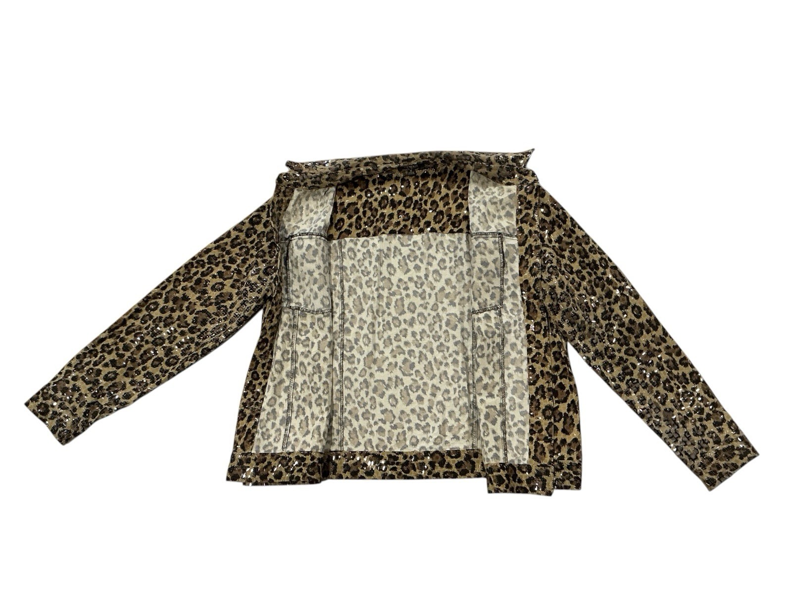 ELEMENTZ Leopard Print Sequin Jacket Womens 1X Stretch Animal Print