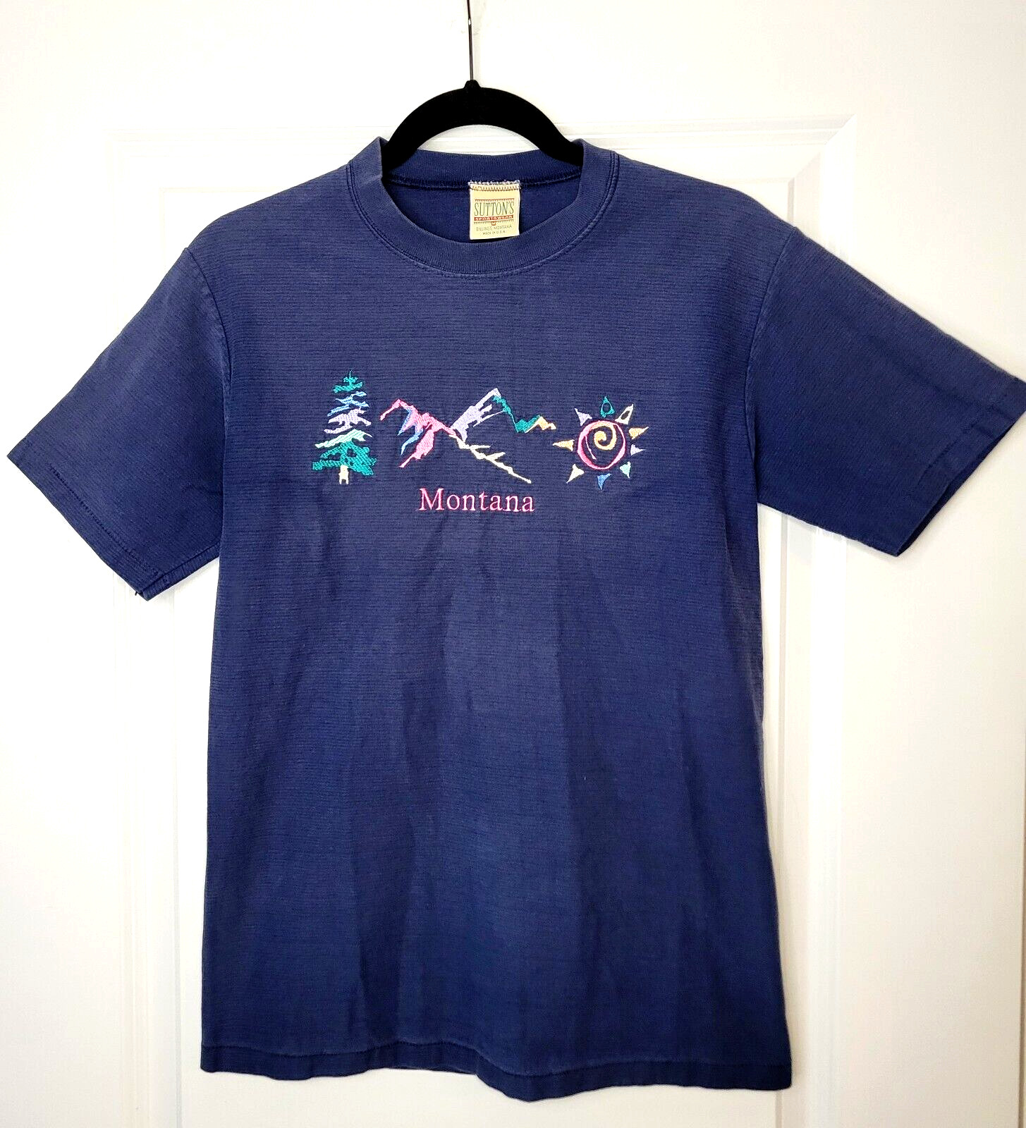 Vintage Montana Mountains T-Shirt Women&rsquo;s M Blue Single Stitch Embroidered 90s