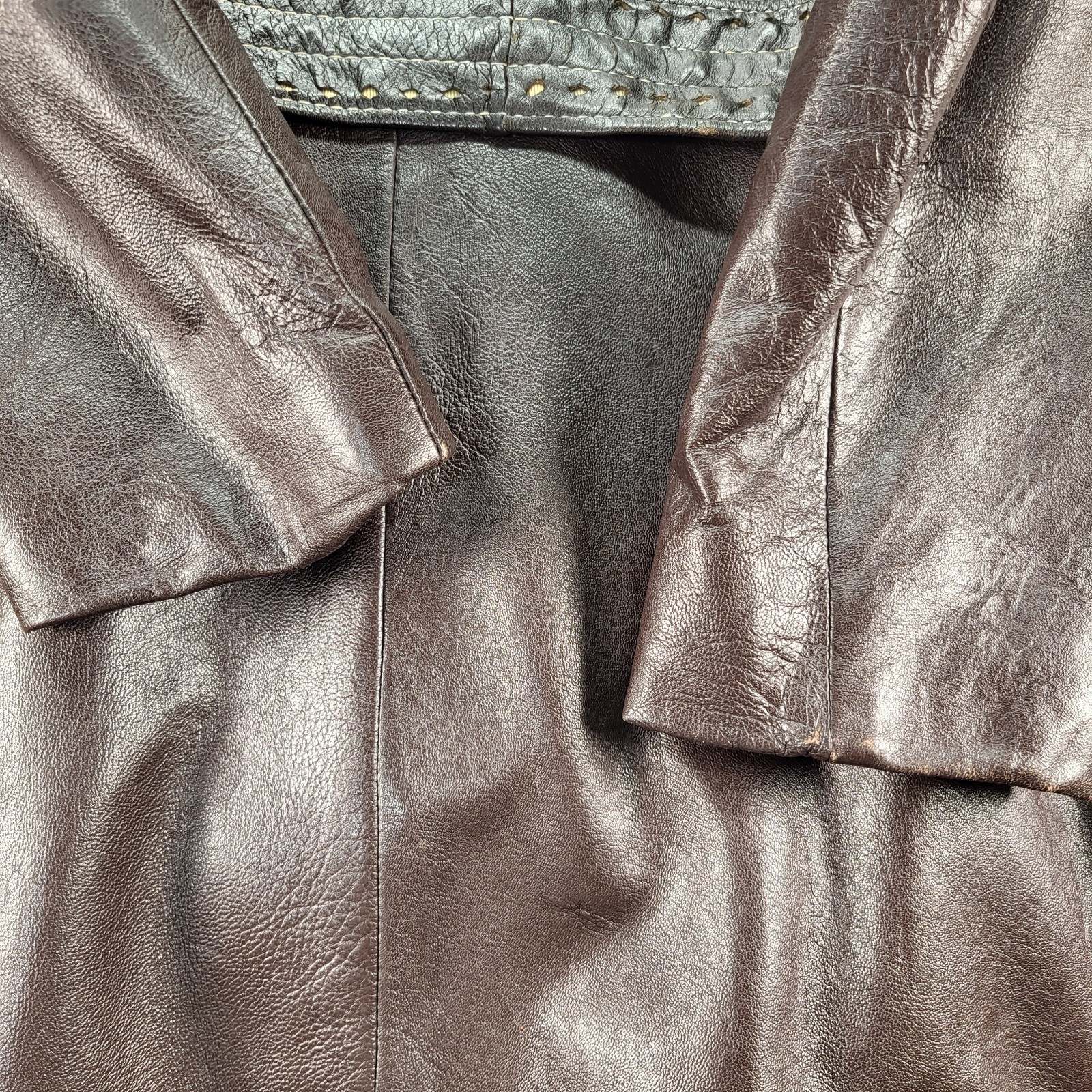 Dan Di Modes Belted Brown Leather Trench No Size Tag Distressed Spots Vintage