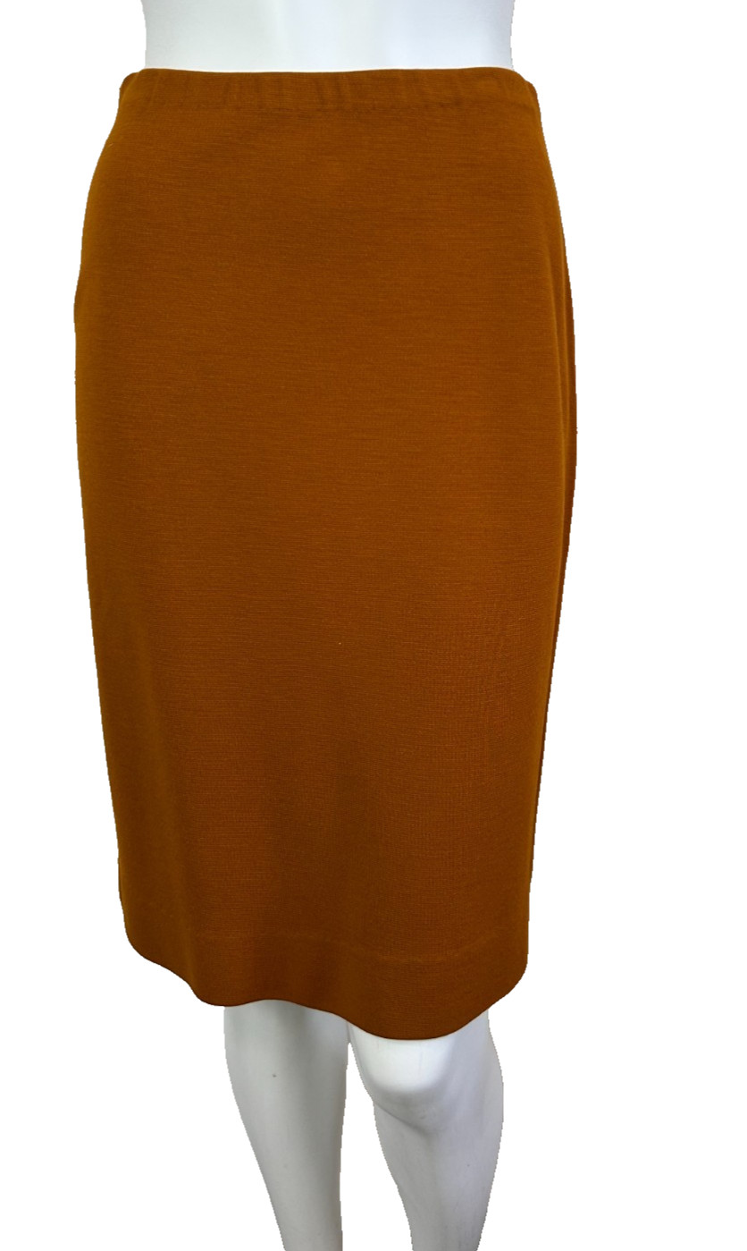 70s Cintura Knit Skirt Suit Size Small Nutmeg Jacket Open Front Top Stitch EUC