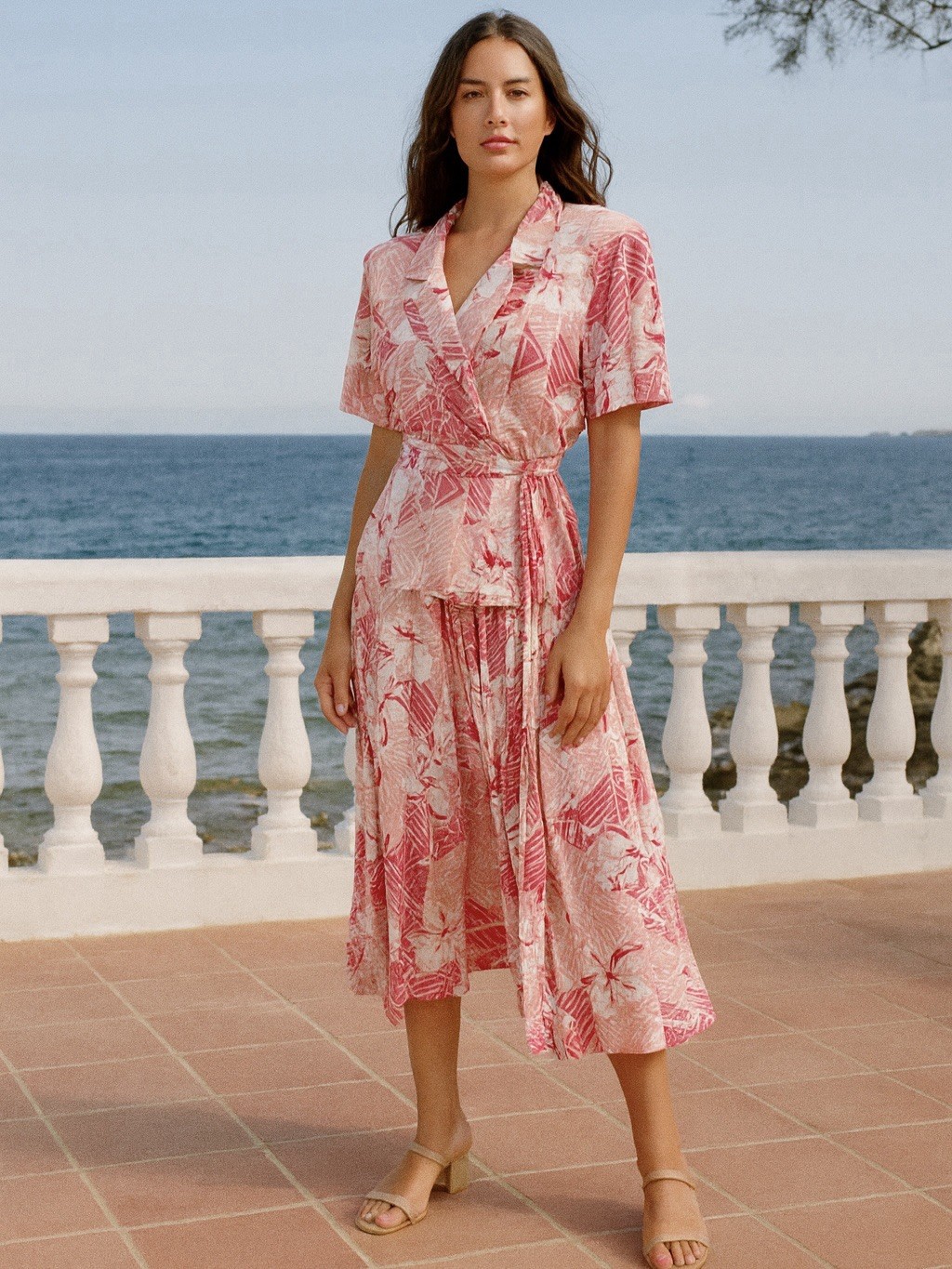 True Vintage &lsquo;Miss Oops&rsquo; Two Piece Skirt and Top Set Hawaiian Floral Dress 80s